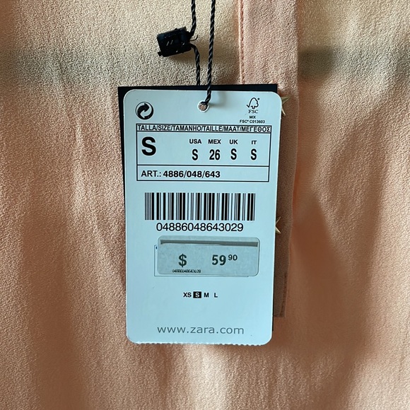 Zara peach puff sleeve blouse sz S - Picture 4 of 6